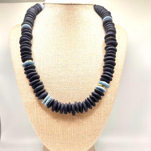 Denim Blue + Gold Necklace | Navy Blue  and Light Blue Saucer Bead Necklace | Blue Boho Necklace