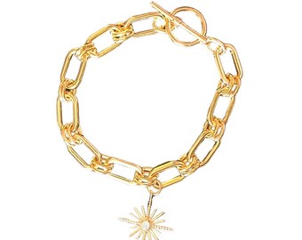 Pulsera de eslabones dorados y ópalo Sunburst