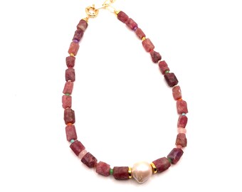 Collar de piedras preciosas de color rosa malva / Joyería llamativa con cuentas de perlas barrocas