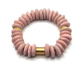 Pulsera de cuentas rosas, pulsera de cuentas de cristal africano rosa, regalo de San Valentín, pulsera apilable