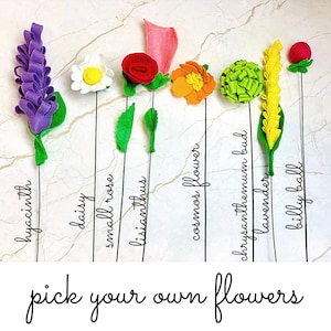 Felt Wildflower Stems: Handmade Hyacinth, Rose, Daisy & More