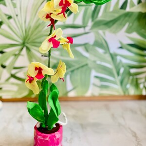 Felt Mini Orchid in Eco-Resin Pot: Handmade Houseplant Decor