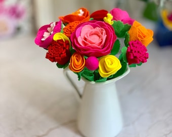 Pink, Orange, Yellow and Red Felt Spring Flowers