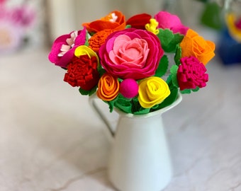 Pink, Orange, Yellow and Red Felt Spring Flowers