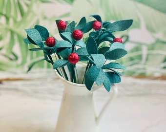 Christmas Table Decoration with Felt Sage and Glitter Berries