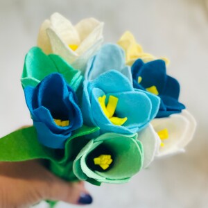 Bunch of Felt Tulips in Cool Summer Colours - Blue, Teal, Mint & White