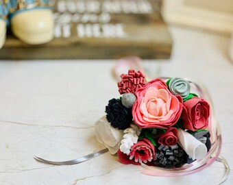 Informal Pastel Rainbow Wedding Bouquet in Felt with Ribbons