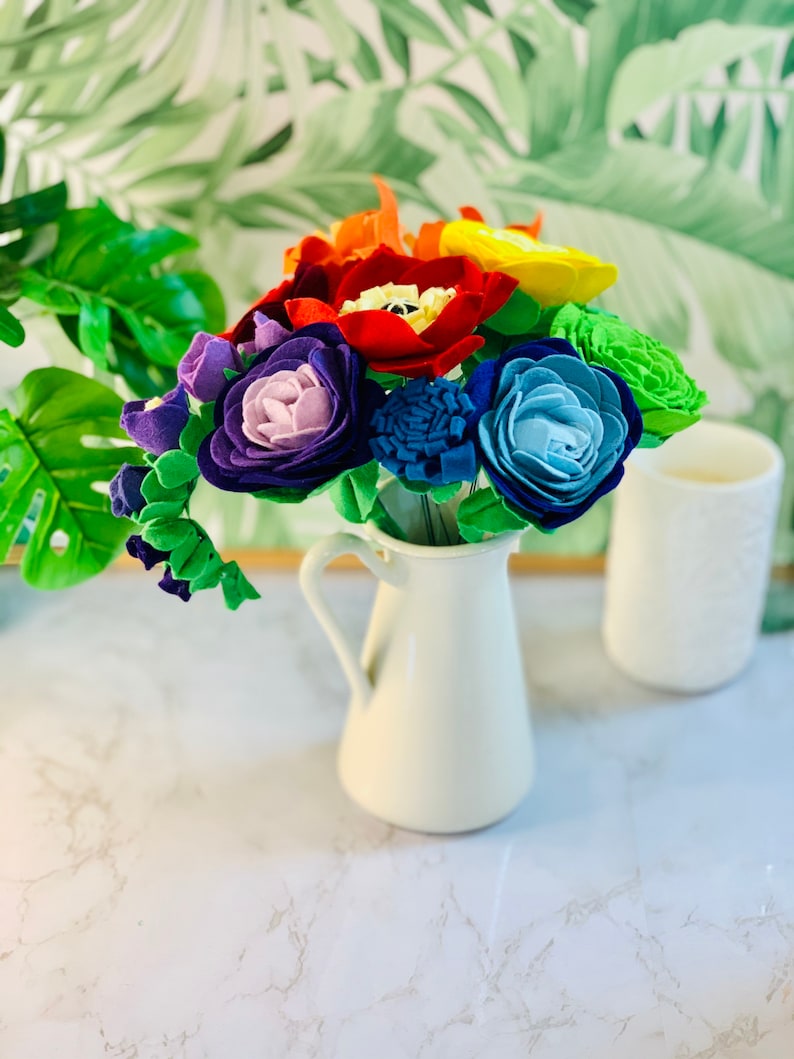 Rainbow Felt Flower Flower Arrangement Based on the Chakras image 1