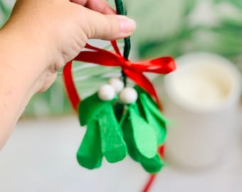 Felt Mistletoe Branch Christmas Hanging Ornament with Felt Glitter Ball Berries