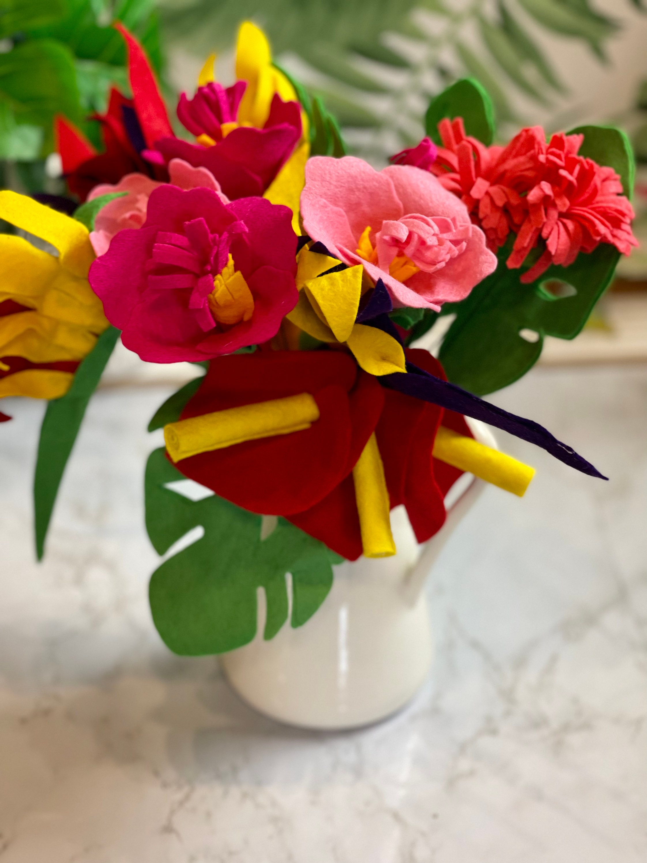 Arrangement floral tropical en feutre avec fleurs exotiques - Etsy France