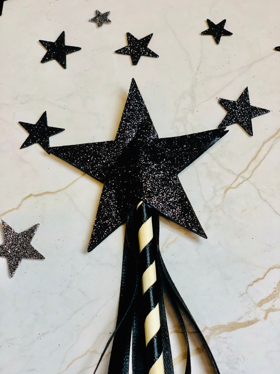 Black Fairy Wand With Glitter Star and Black Ribbons Perfect Witch or Wizard Wand Etsy UK