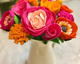 Pink and Orange Felt Spring Flowers