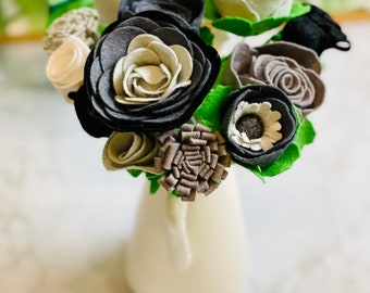 Monochrome Grey, Black and White Felt Flowers