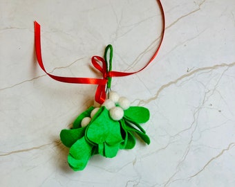 Felt Mistletoe Branch Christmas Hanging Ornament with Felt Ball Berries