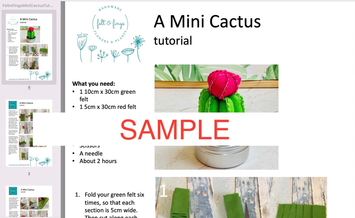Printable Felt Cactus Tutorial With Pattern - Etsy