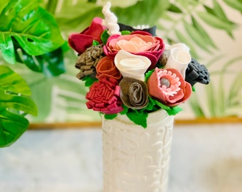 Dusky Pink, Grey and White Felt Flowers