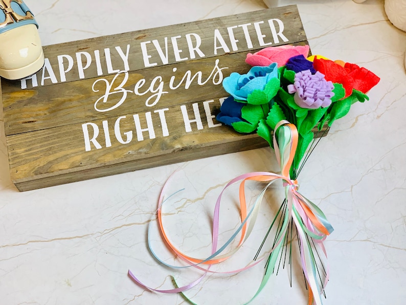 Informal Pastel Rainbow Wedding Bouquet in Felt with Ribbons
