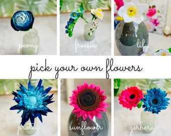 Felt Flower Stems, Felt Peony, Felt Protea, Felt Freesia, Icelandic Poppy, Felt Sunflower, Lily, Cheddar Peony and Gerbera Daisy