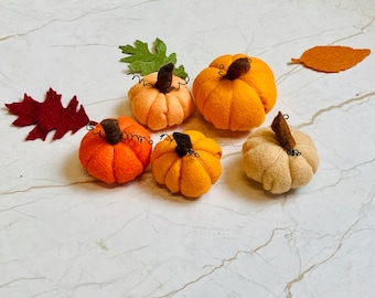 Set of Five Halloween / Thanksgiving Harvest Felt Pumpkins Autumn / Fall Decorations