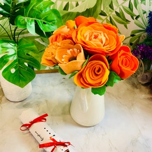 Burnt Orange Felt Flower Bouquet: Autumn Table Centerpiece