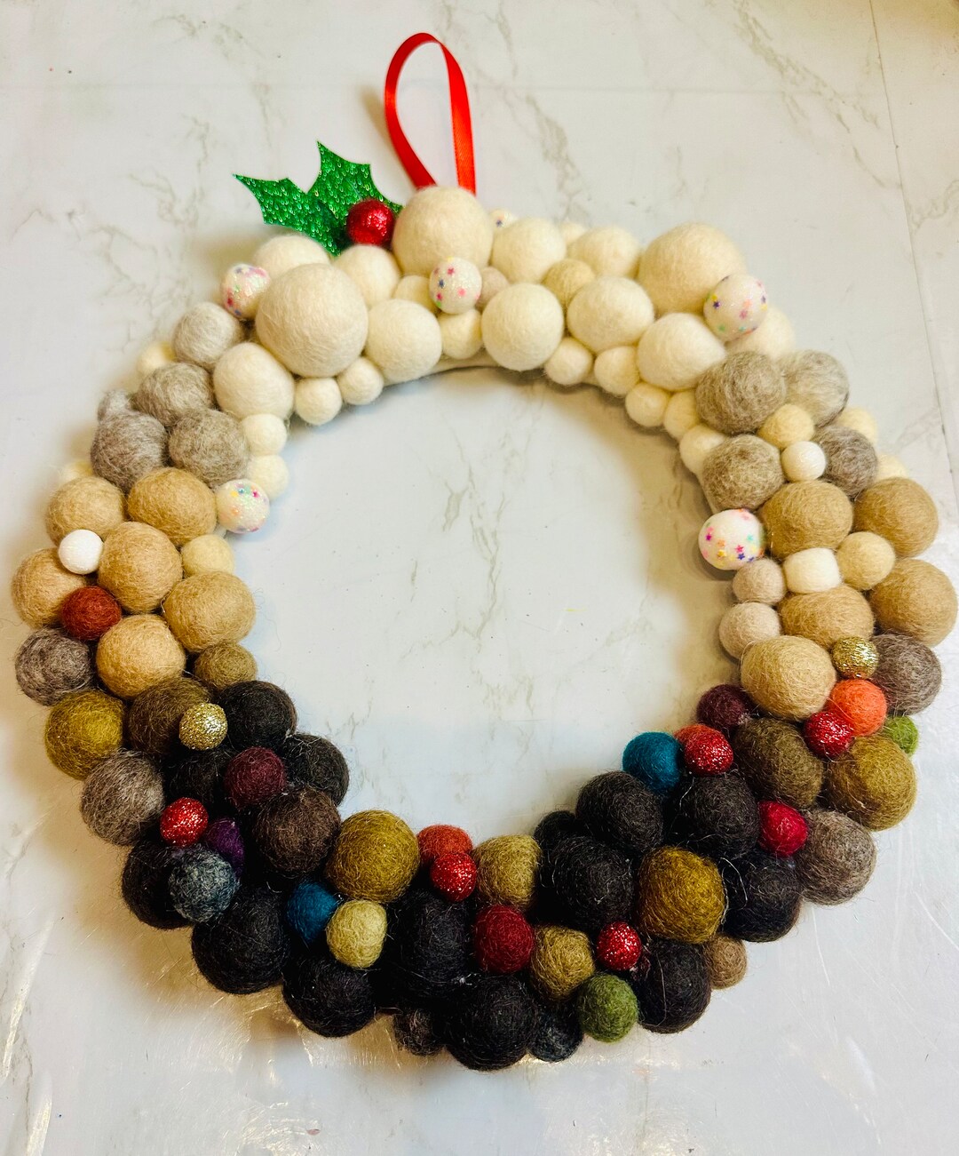 Christmas Pudding Wreath With Brown White and Glitter Felt Etsy