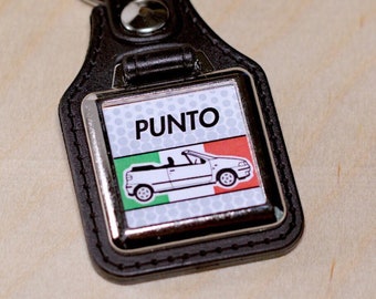 Fiat Punto Cabrio Keyring - Leatherette & Chrome Keyfob