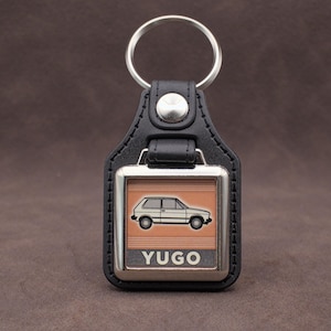 Yugo 45 Keychain - Leatherette & Chrome Classic Zastava Car Leatherette and Chrome Keyfob