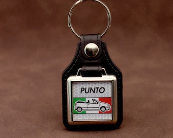 Fiat Punto Cabrio Keyring - Leatherette & Chrome Keyfob