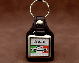 Fiat 124 Spider Keyring - Leatherette & Chrome Keyfob