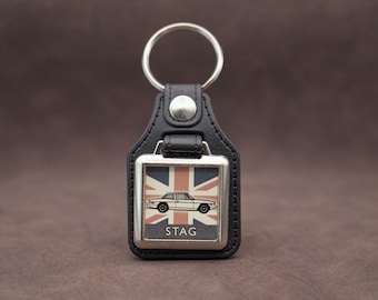 Triumph Stag Keyring - Leatherette & Chrome British Classic V8 Car Keychain