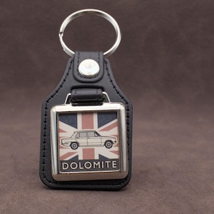 Triumph Dolomite Keyring  - Leatherette & Chrome British Classic Car Keychain