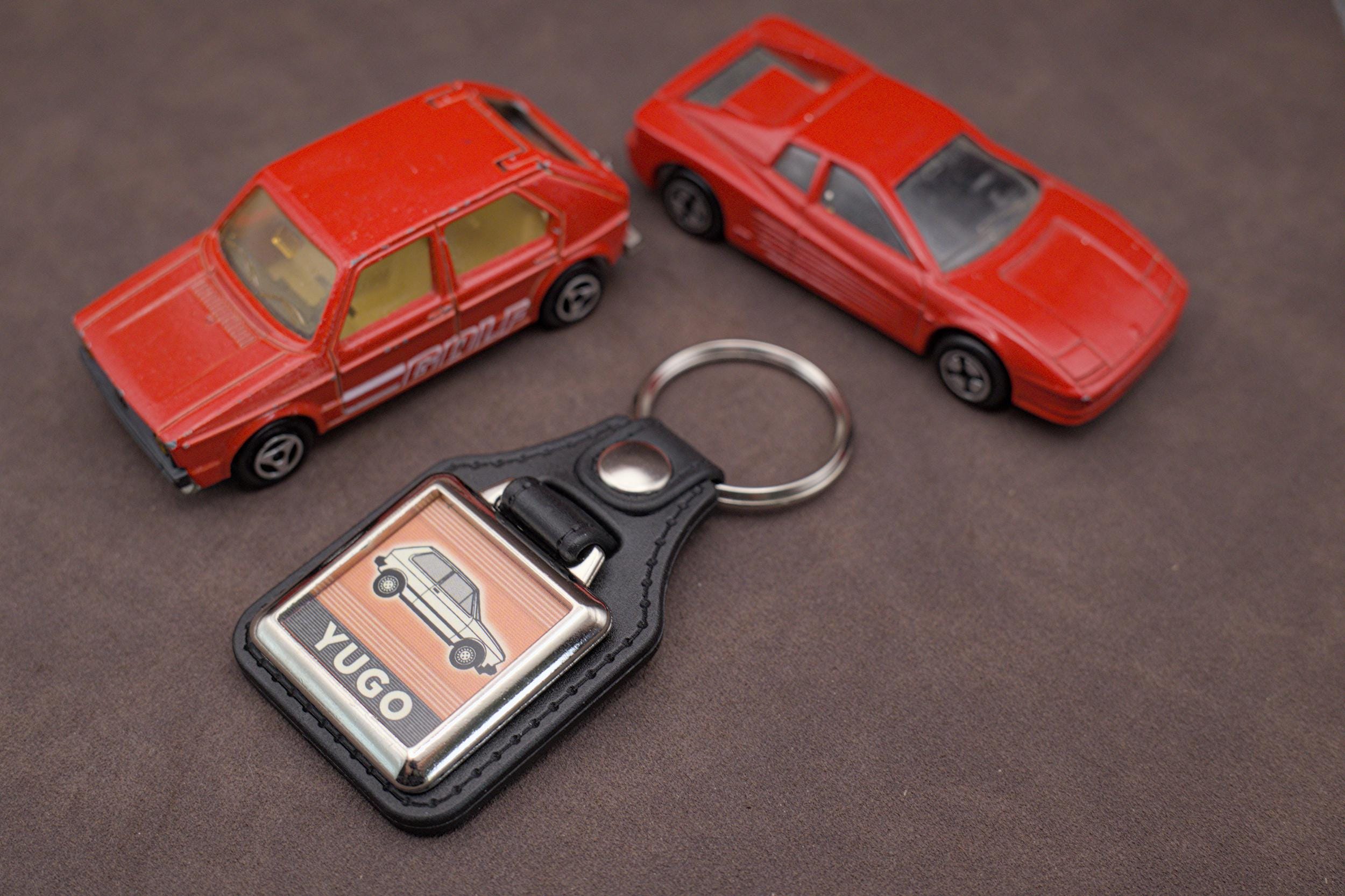 Yugo 45 Keychain: Zastava Classic Car Leatherette & Chrome Keyfob