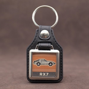 Mazda RX7 FB Keychain - Leatherette & Chrome JDM Rotary Mk1 RX7 Coupe Keyring