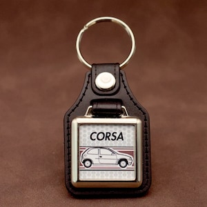 Vauxhall Opel Corsa B 3-Door Keyring - Leatherette & Chrome Retro Car Keyfob
