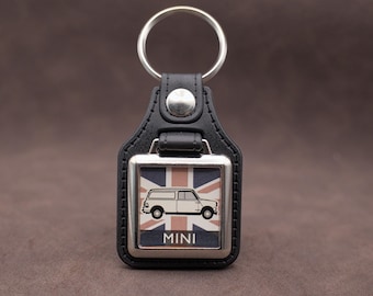 Classic Mini Van Keyring: Leatherette & Chrome Keyfob