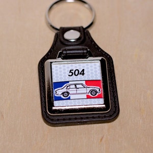 Peugeot 504 Keyring - Leatherette & Chrome Classic Retro French Car Keyfob