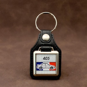 Peugeot 405 Keyring - Leatherette & Chrome Classic Retro French Car Keyfob