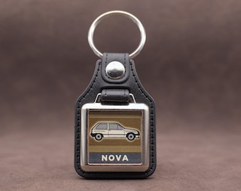 Vauxhall Nova Hatchback Keyring - Leatherette & Chrome Classic Car Keyfob