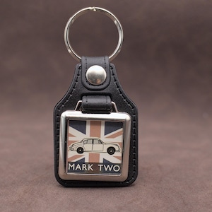 Jaguar MK2-sleutelhanger: kunstleren en chromen sleutelhanger