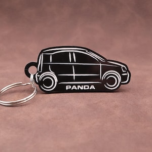 Fiat Panda Mk3 Silhouette Keyring, Gloss Black White Outline Acrylic Car Accessory