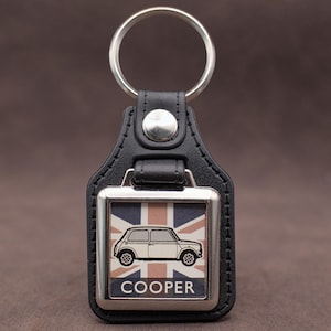 Porte-clés Mini Cooper classique : similicuir et chrome - Fabriqué au Royaume-Uni
