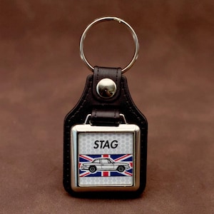 Triumph Stag Keyring - Leatherette & Chrome British Classic V8 Car Keychain