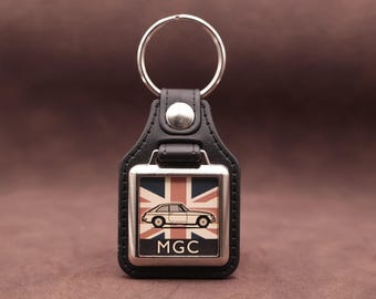 MGC Coupe Keyring, Union Jack Black Faux Leather Chrome Medallion
