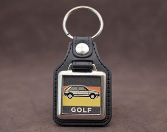 VW Golf Mk2 Keyring - Leatherette & Chrome Classic German Retro Car Keyfob