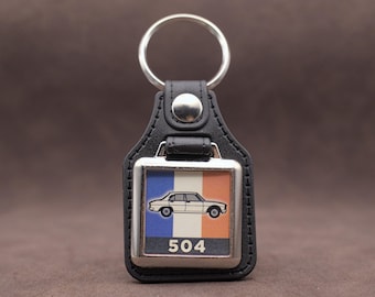 Peugeot 504 Keyring - Leatherette & Chrome Classic Retro French Car Keyfob