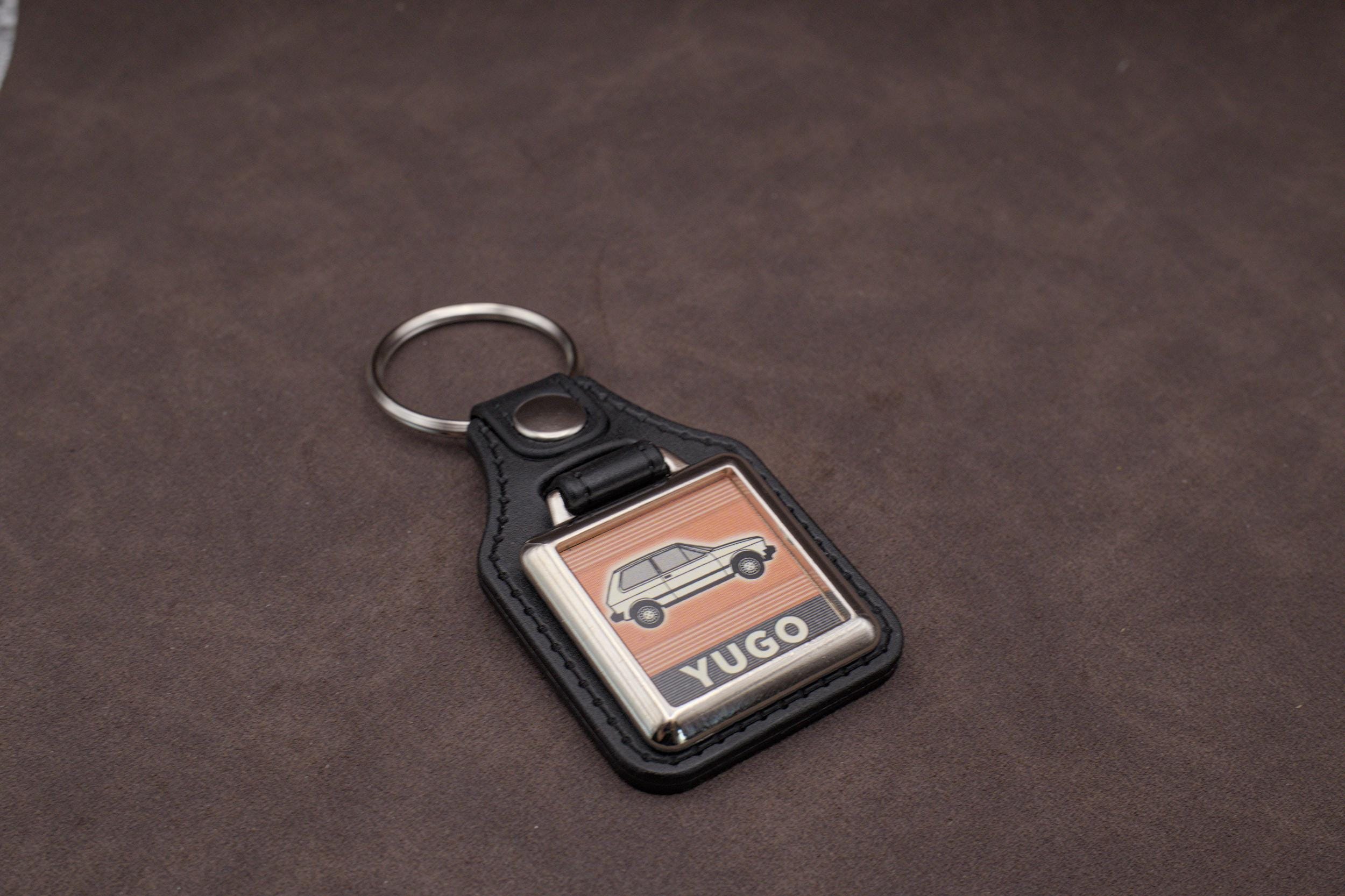 Yugo 45 Keychain: Zastava Classic Car Leatherette & Chrome Keyfob