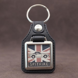 Triumph Spitfire Mk3 Convertible Keyring  - Leatherette & Chrome British Classic Sports Car Keychain