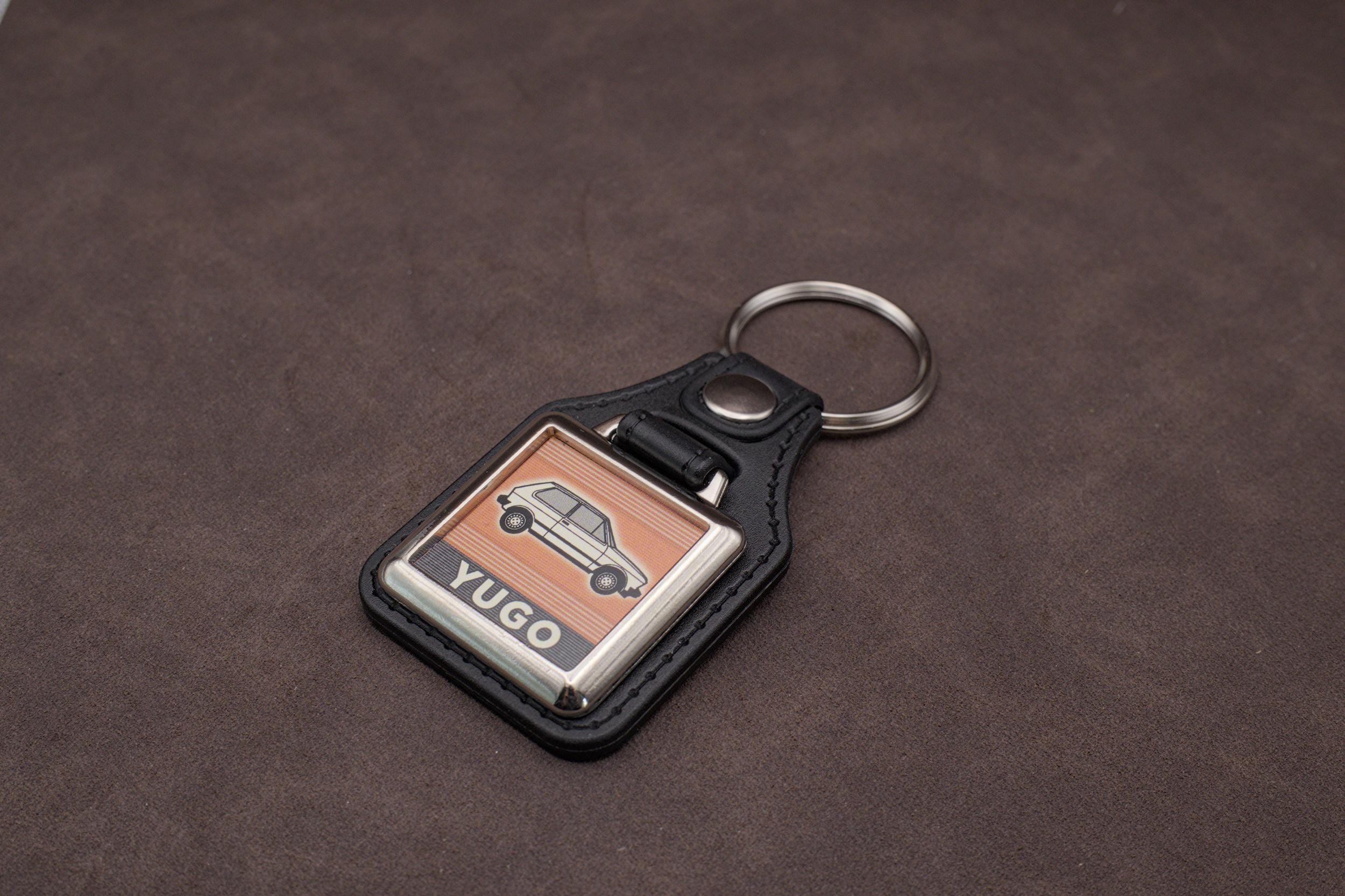 Yugo 45 Keychain: Zastava Classic Car Leatherette & Chrome Keyfob