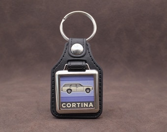 Ford Cortina Mk3 Estate Keyring: Retro Chrome & Leatherette Car Keychain