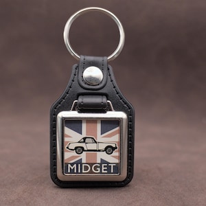 MG Midget Keyring - Leatherette & Chrome Keyfob